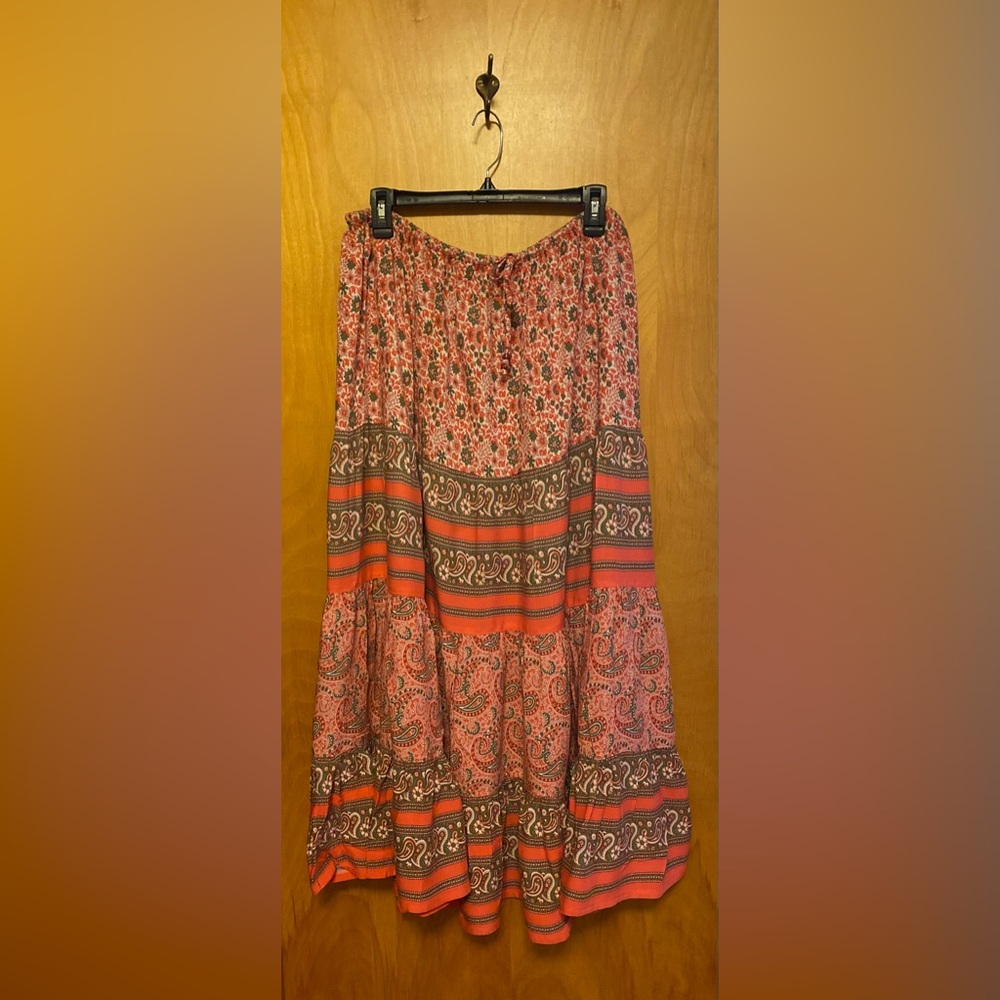 White Stag 4 Tiered Paisley Broomstick Maxi Skirt